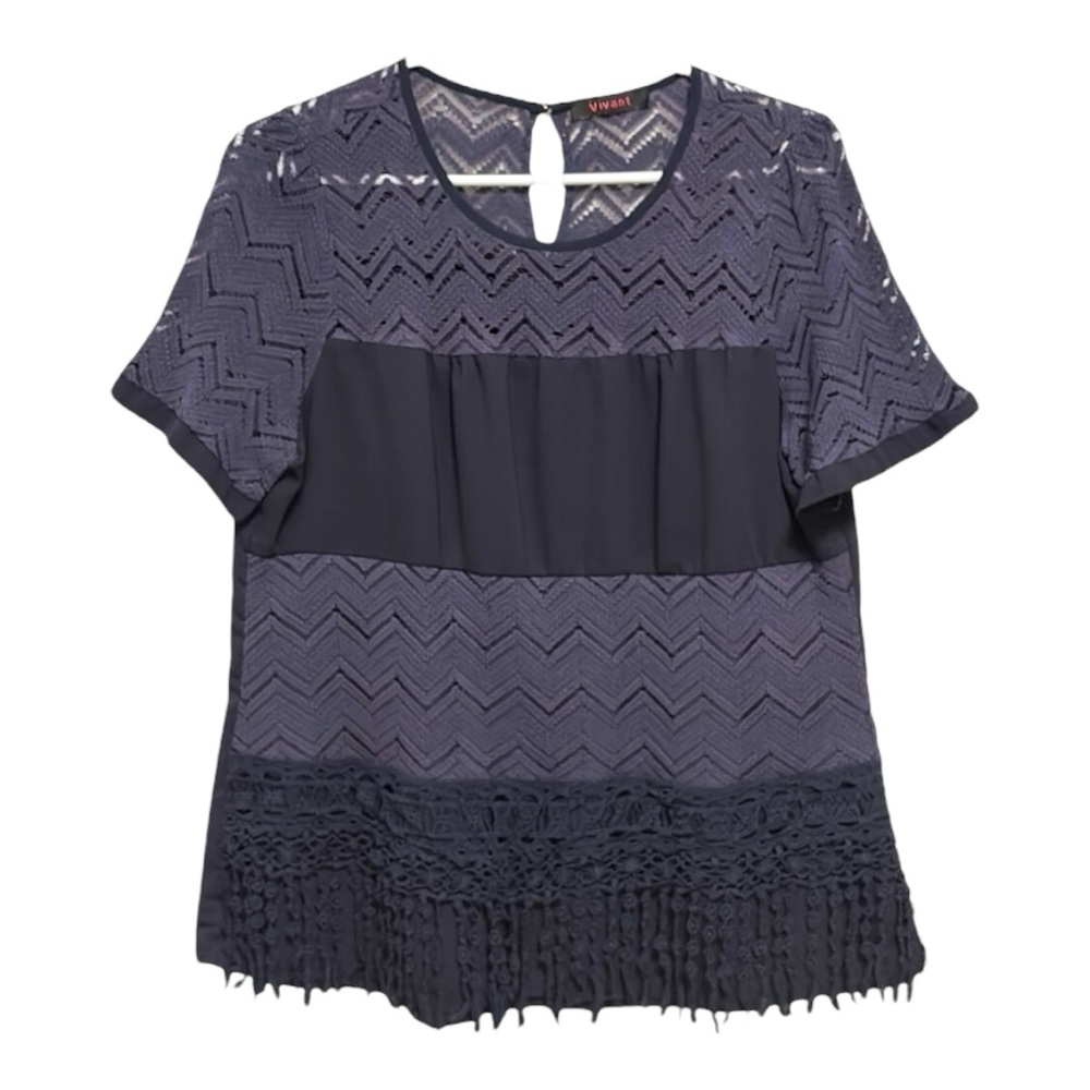 Vivant Navy Blue Unique Lace Top